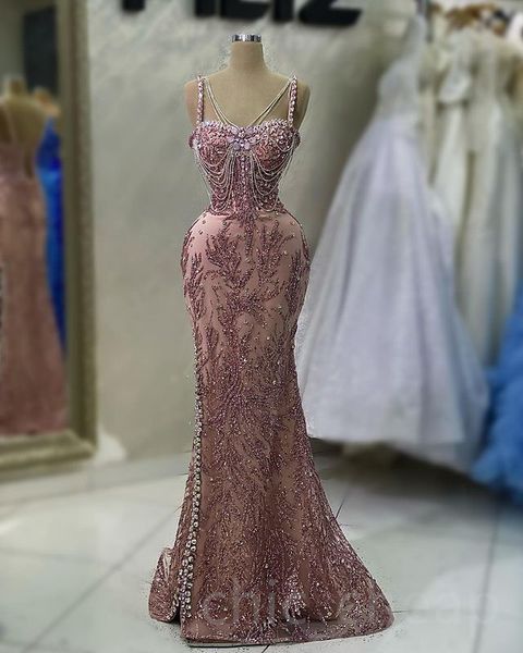 

Aso Ebi 2023 Arabic Mermaid Pink Prom Dress Crystals Beaded Sexy Evening Formal Party Second Reception Birthday Engagement Gowns Dresses Robe de Soiree SH017, Same as picture