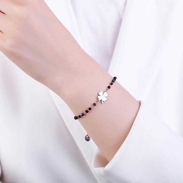 

stainless steel ornament clover bracelet female simple couple rose gold niche, Golden;silver