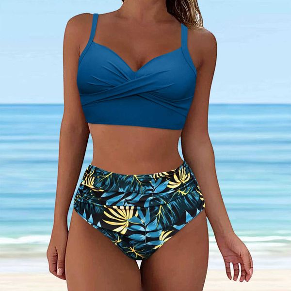 

women's plus size swimwear summer plus size swimsuit for women high waisted push up two piece vintage swimsuit high waist bikini set z, Black