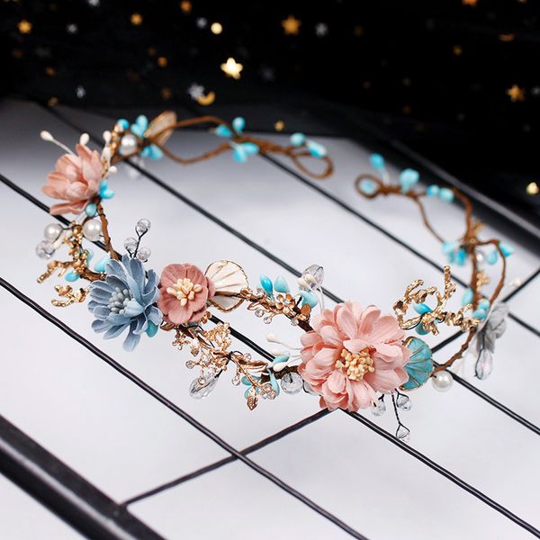 

wedding hair jewelry flower headwear handmade beads baroque flowers garland circular hoop crown bridal wedding accessories 230508, Slivery;golden