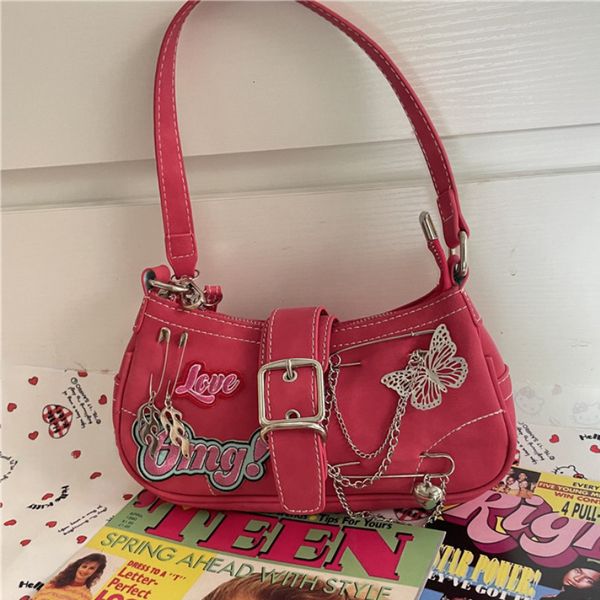 

evening bags y2k sweet cool girls underarm bag fashion women's pink shoulder crossbody bags retro chain female clutch tote purse handba