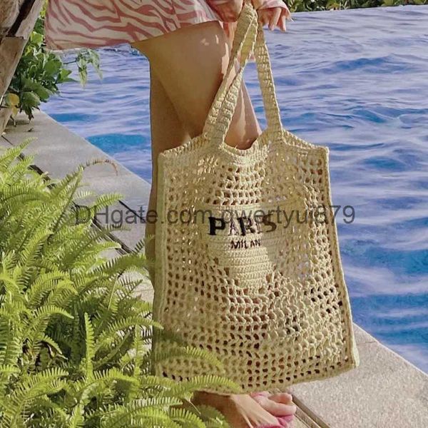 

qwertyui879 shoulder bags brand letter raffia bag summer fashion shoulder shopping beach bag large capacity casual tote bag luxury designer