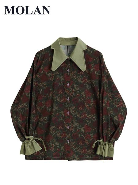 

polos molana vintage woman fashion blouse harajuku stylish lapel collar long sleeve 2022 new female shirts chic, White