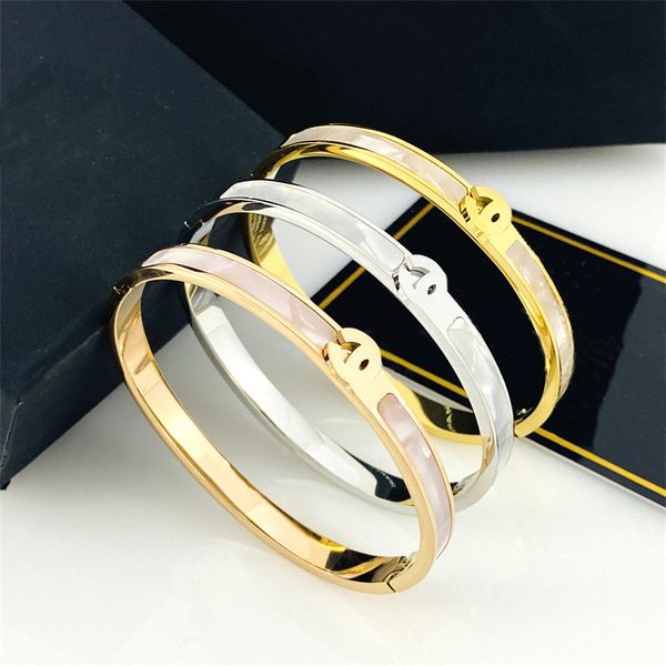 

luxury design 18k rose gold stainless steel bangle ins style white shell bracelet for women gift, Black