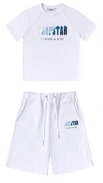 

men's trapstar t shirt set letter embroidered tracksuit short sleeve plush shorts 20230478, Gray