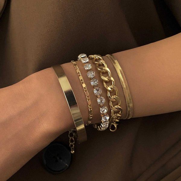 

personality geometry multi link element rhinestone set bracelet retro simple copper handmade claw chain hand jewelry, Black