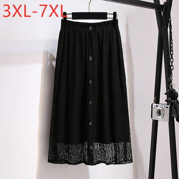 

pants new 2021 ladies autumn winter plus size midi skirt for women large loose aline black lace pleated skirts 7xl