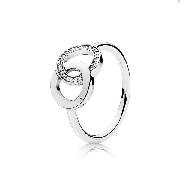 

925 sterling silver double circle rings for pandora fashion party jewelry designer ring set for women sisters gift crystal diamond ring with, Slivery;golden