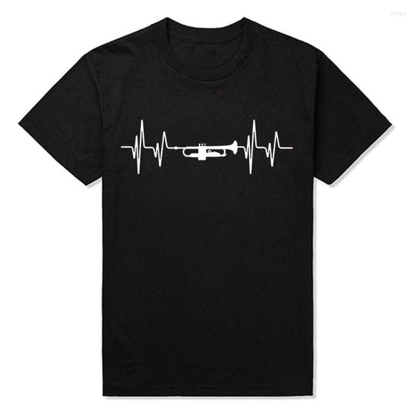 

t men's shirts summer fashion love trumpet shirt men short sleeve cotton o-neck heartbeat t-shirt mans music tshirt, White;black