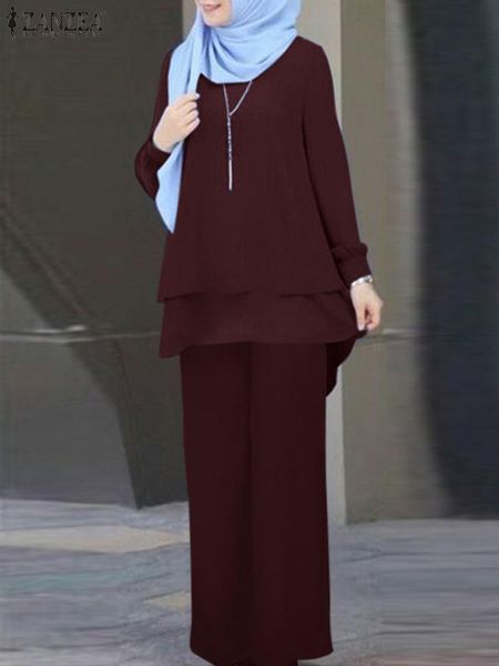 

dress zanzea fashion urban tracksuit two piece sets womens outifits autumn muslim ramadan solid matching sets casual loose pant suits, White
