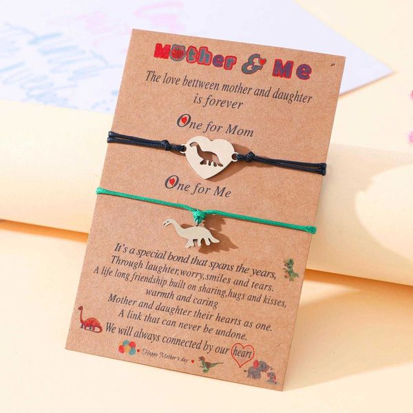 

stainless steel bracelet creative heart shaped dinosaur mothers day parent child card wrist string female, Golden;silver