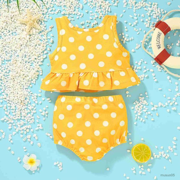 

two-pieces baby girl briefs swimsuit sleeveless vest briefs bikini dot printed round neck vest panties swimsuits, Blue