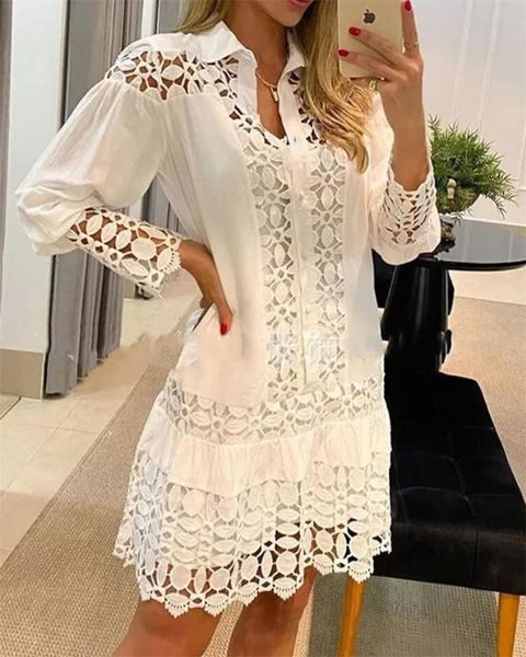 

casual dresses spring shirt dress guipure lace patch with cami dresses women white wedding hollow out loose y2k party holiday vestido 230509, Black;gray
