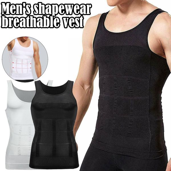 

mens tank tight skinny men slimming elastic body shapewear vest shirt sport breathable fitness compression abdomen tummy waist control 2305, White;black
