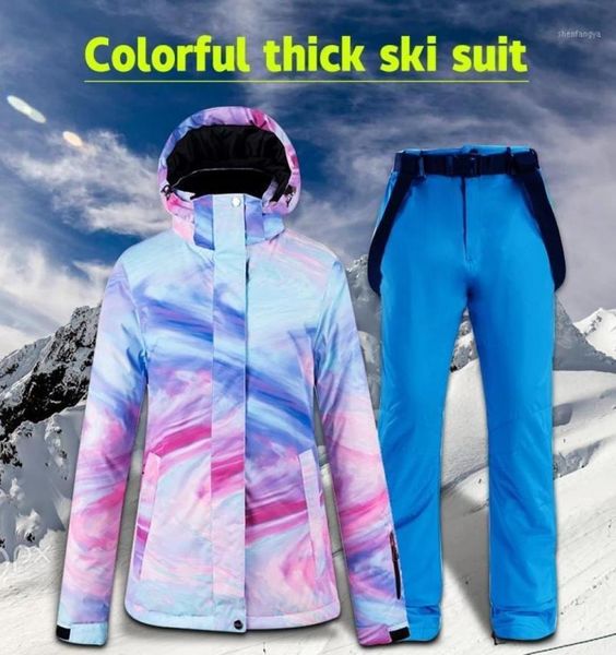 

skiing suits winter colorful thick warm ski suit women039s windproof waterproof outdoor snow jackets and pants snowboard1300813