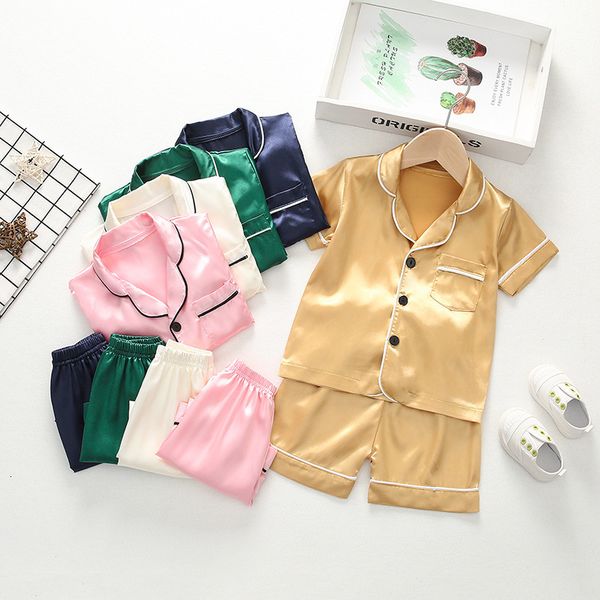 

pajamas childrens kids pyjamas silk satin pants summer sleepwear nightwear 1-6 years girl boy pajama sets 230509, Blue;red