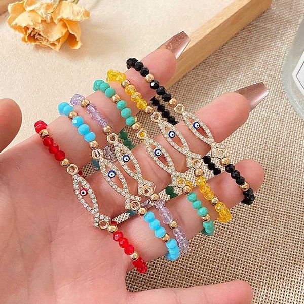 

turkish devils eye alloy diamond strands beaded bracelet 6 sets wholesale, Black