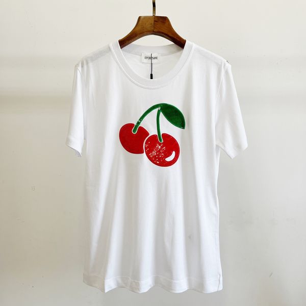 

womens tshirt mbroidered cherry bead slices short sleeve tshirt 230508, White