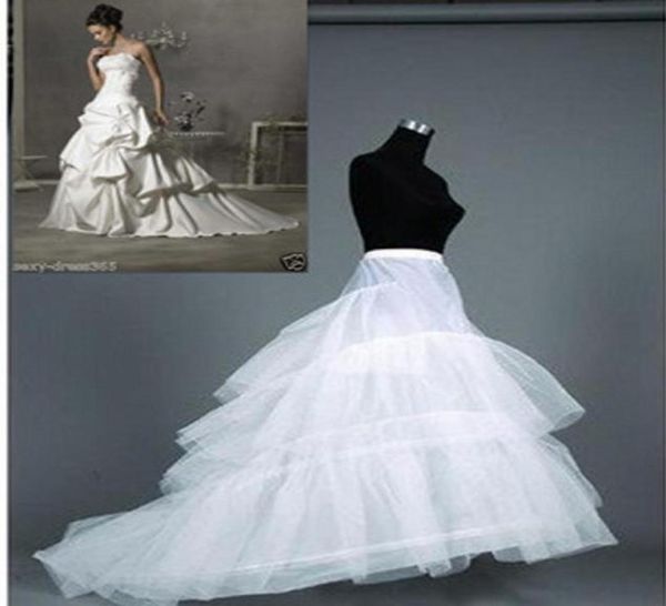 

layers tulle 3 hoops petticoat crinoline for dresses with train wedding underskirt slip7963164, White