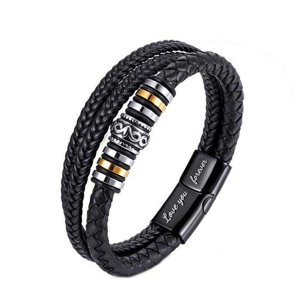 

mens multi layer woven bracelets leather string titanium steel magnetic snap bracelet ethnic style jewelry stainless wholesale, Golden;silver