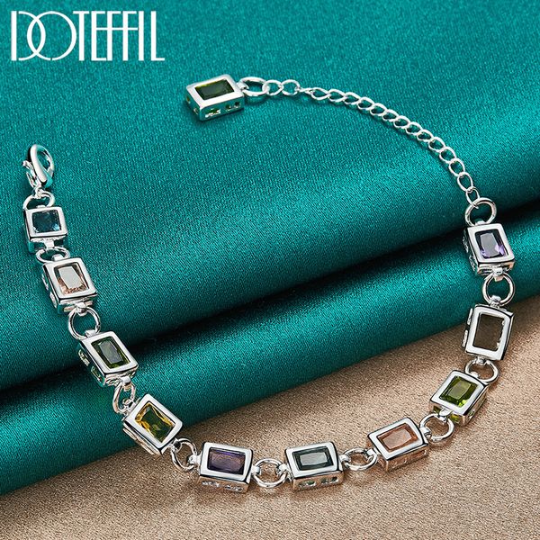 

chain doteffil 925 sterling silver square inlaid with multicolor aaa zircon bracelet for woman engagement party wedding jewelry 230508, Black