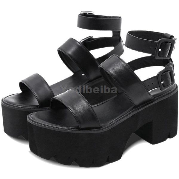 

height increasing shoes 2023 arrival summer women platform sandals thick bottom ankle strap high heels open toe black gothic 230508, Black;white