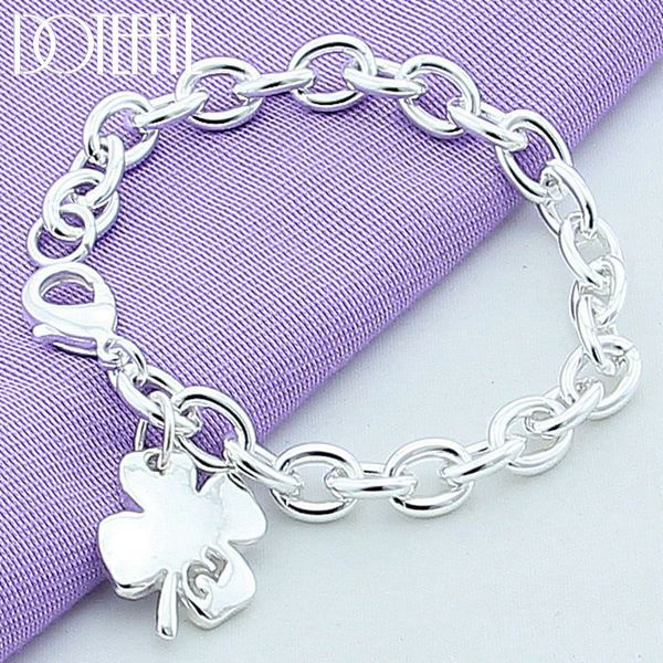 

chain doteffil 925 sterling silver clover leaves lucky number 5 bracelet 20cm women wedding engagement party jewelry 230508, Black