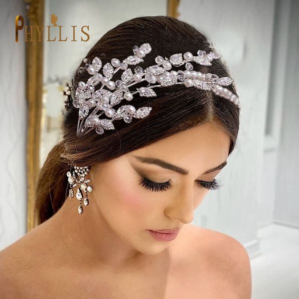 

wedding hair jewelry a115 leaves headband crystal bridal headdress pearl head hoop design headpiece for women tiara bride accessories 230508, Slivery;golden
