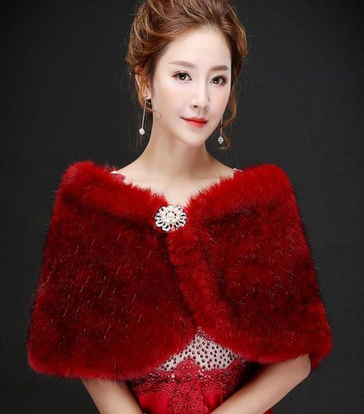 

100 real image burgundy faux fur shawl bridal bolero wedding scarf coats bridal wraps shawl evening party cape cloak7756301, White