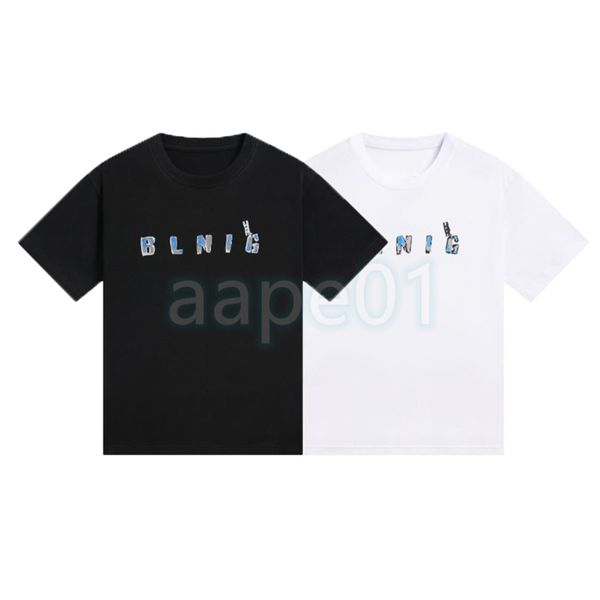 

mens t shirt oil painting letter lock button printing round neck short sleeve couple breathable t-shirt casual high street asian size s-2xl, White;black