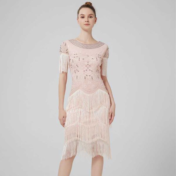 

senior designersequin dress 1920s gatsby handmade pearl beaded ball party tassel short sleeve evening dress, White;black
