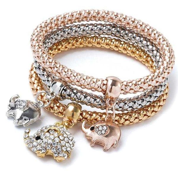 

alloy three color set elastic popcorn corn chain diamond elephant pendant bracelet for women, Black