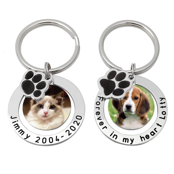 

keychains lanyards personalized dog po keychain custom picture key chain cat pawprint engraved keyring animal pet lover customized memorial, Silver