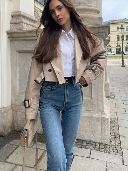 

jackets women jacket 2023 new fashion short long sleeve coat waistband vintage long sleeve buttonup outerwear chic overshirt, Black;brown