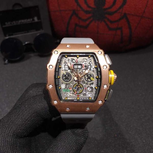 

new chronograph mechanical wrist watches rm11-03 swiss automatic movement sapphire mirror imported rubber strap designer high-quality, Slivery;brown