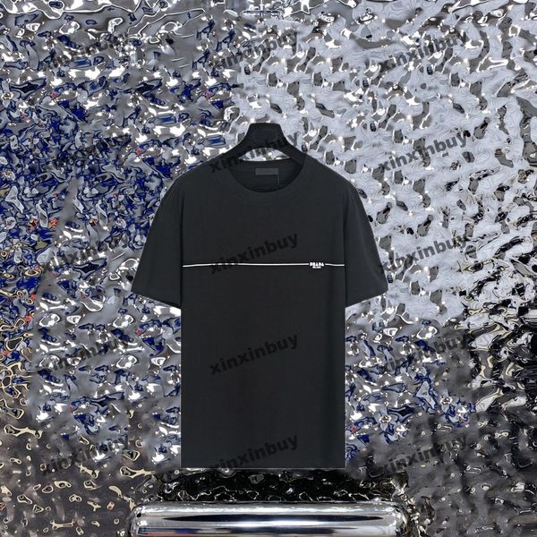 

xinxinbuy men designer tee t shirt 23ss milan letter print triangle label short sleeve cotton women black white s-2xl, Black;brown