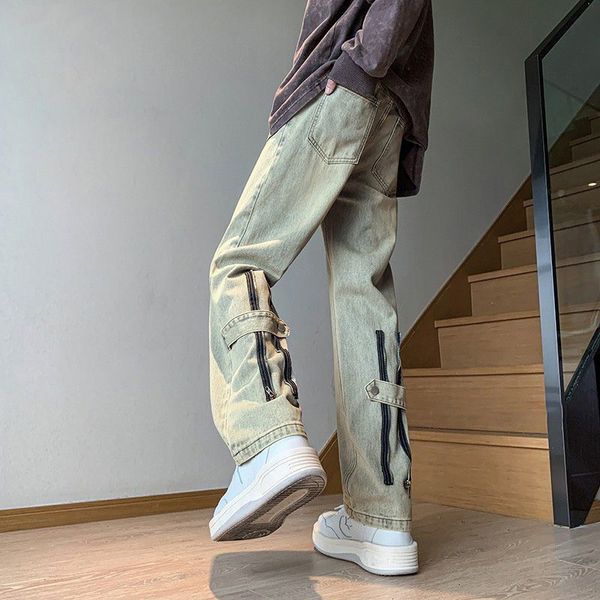 

men's jeans zipper pants minority loose trousers vintage y2k baggy cargo wide straight casual clothing 230509, Blue