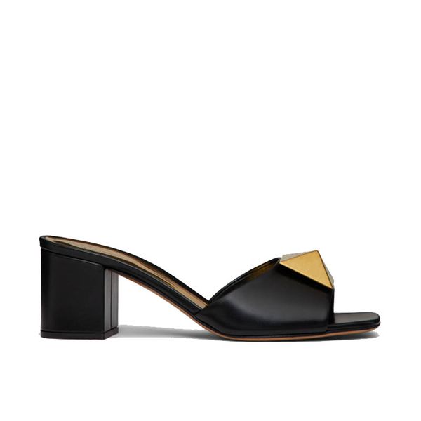 

designer 2023 women sandals slippers luxury slides heels summer fashion brand outdoor sandal vintage leather loafers womens heels, Black