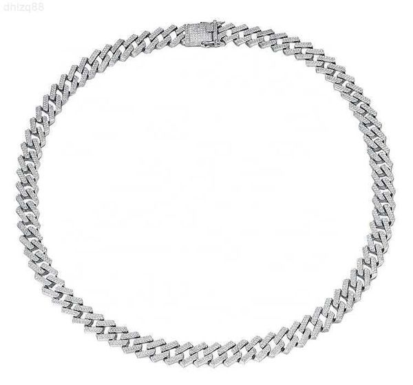 

trendy hip hop full diamond 8mm 10mm cuban chain link 925 sterling silver cuban necklace