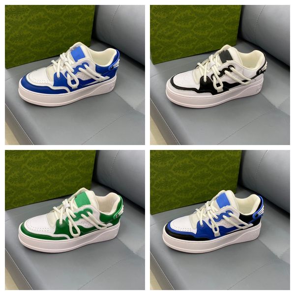 

23ss men's ace sneaker retro embroidered platform shoes genuine leather thick bottom flats classic lace-up casual, Black