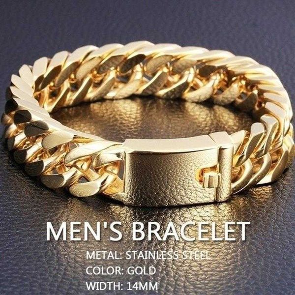 

fashion gold plated bracelet domineering personalized mens electroplated alloy double buckle trend atmosphere, Golden;silver