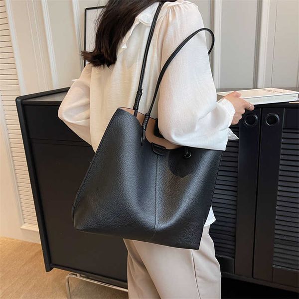 

nxy big shoulder bags for women large capacity solid color leather tote bag lady travel simple handbag 230424
