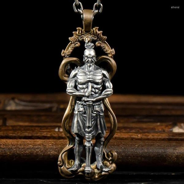 

pendant necklaces vintage buddhist jewelry dharma protector vajra arhat buddha men women religious amulet necklace, Silver