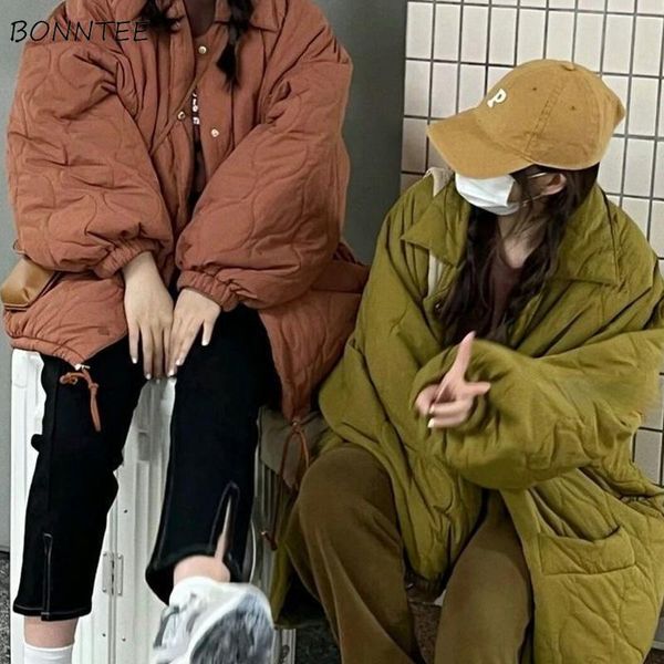 

leather parkas women winter loose windproof warm vintage college allmatch korean style simple pockets female single breasted outwear, Black
