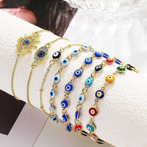 

ornament bohemian bracelet colorful eye pull womens simple devil, Golden;silver