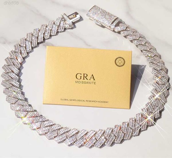 

custom 20mm cuban link chain s925 silver with vvs baguette moissanite bling diamond hip hop necklace for mens jewelry cuban link