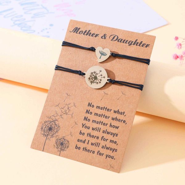 

ornament creative stainless steel bracelet heart shaped dandelion mothers day parent child hand weaving, Golden;silver