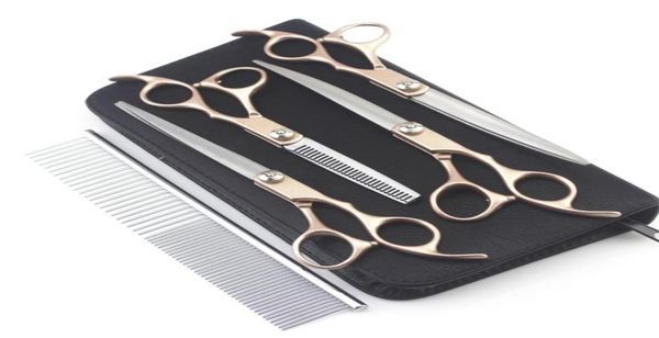 

4pcs 7inch gold handle scissors professional dog grooming hairdressing shear set curved kit pet groomer tools 2201217490642