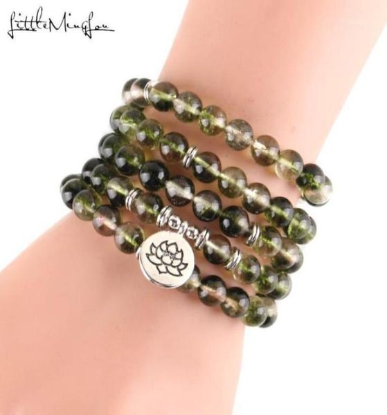 

beaded strands little minglou luxurious green ghost phantom crystal 108 mala lotus bracelet or necklace reiki charged buddhist ro2874947, Black