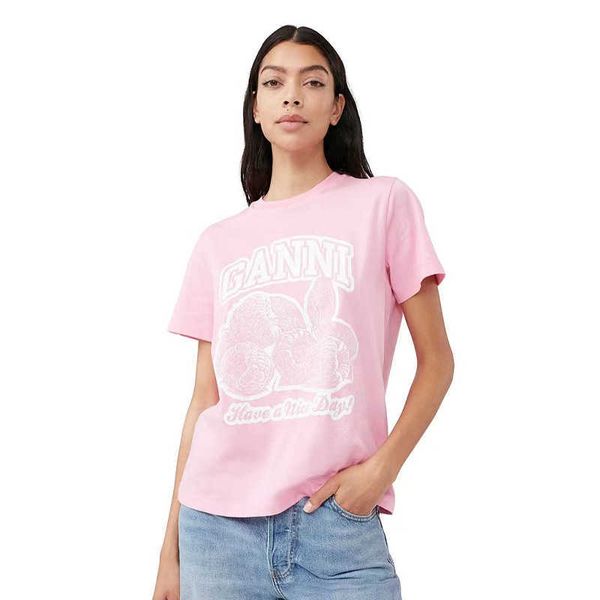 

gan women designer t shirt summer cotton new fruit collection raspberry print short sleeve loose versatile fashion, White